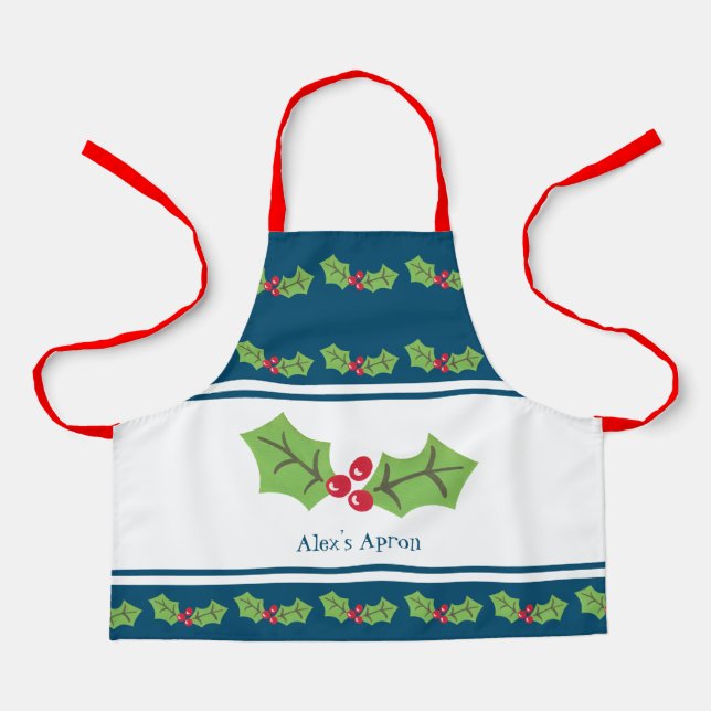Custom Holly & Berries Christmas Apron (Front)