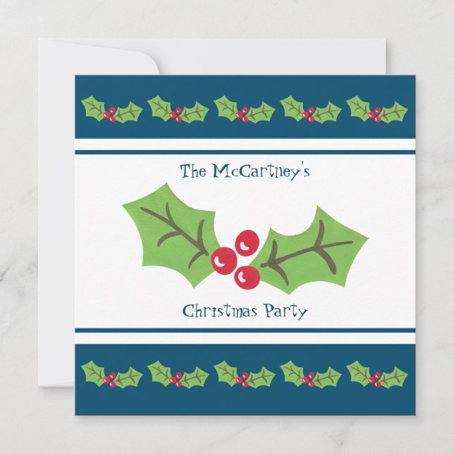 Custom Holly & Berries Christmas Party Invitation (Front)
