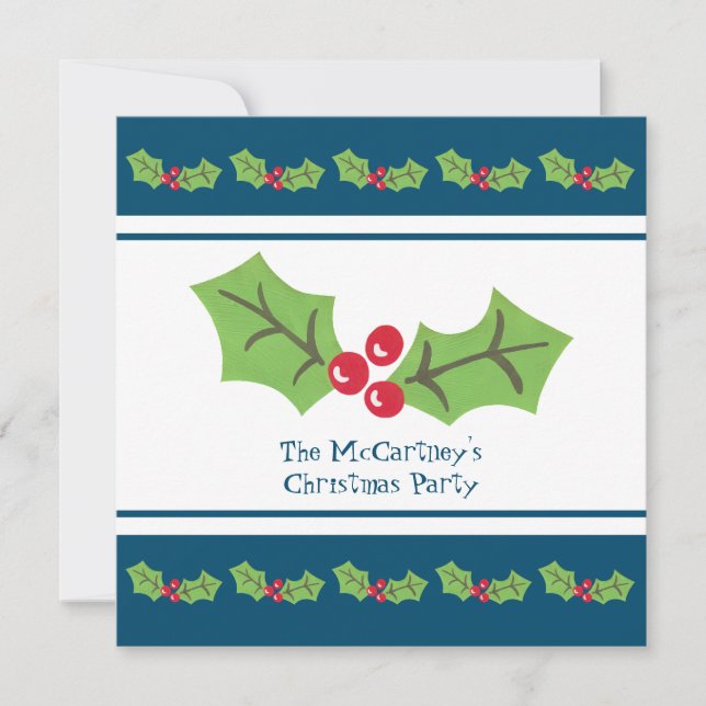 Custom Holly & Berries Christmas Party Invitation (Front)