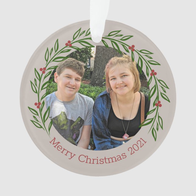 Custom Holly Elegant Family Photo  Ornament (Front)