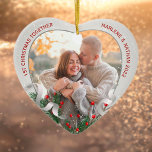 Custom Holly & Pine Silver Frame Photo 1st Xmas  Ornament<br><div class="desc">Silver frame adorned with holly and pine ornament to display your own special memory. Heart shape is a perfect symbol for love. The bright and shiny silver border encircles your memorial photos. The holly, pine and silk ribbon complete the whole design with a joyful atmosphere of the holiday season. Easily...</div>