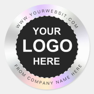 Custom Holographic black'Thank You' Logo Name Labe Classic Round Sticker
