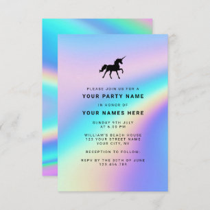 Custom Holographic Modern Elegant Unicorn Party Invitation