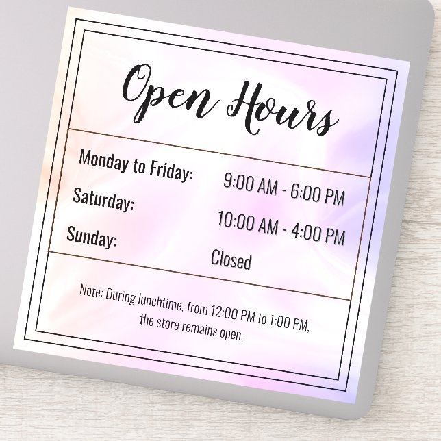 Custom Holographic opal stone Open Hours Sticker (Detail)
