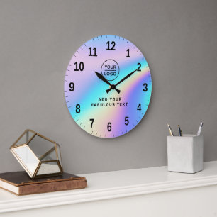 Custom Holographic Rainbow Cute Logo and Text Large Clock