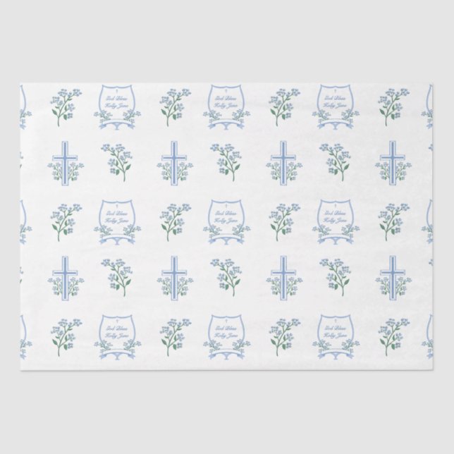 Custom Holy Baptism First Communion Floral Baby Tissue Paper (Front)