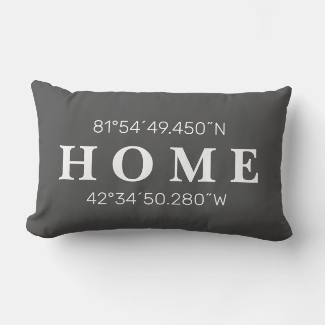 Custom Home Coordinates Throw Pillow Charcoal Gray (Front)