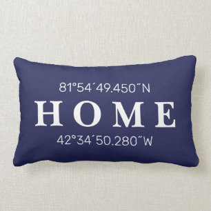Custom Home Coordinates Throw Pillow   Navy