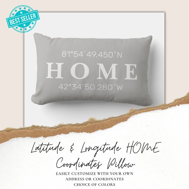 Custom Home Coordinates Throw Pillow | Silver Gray (Creator Uploaded)