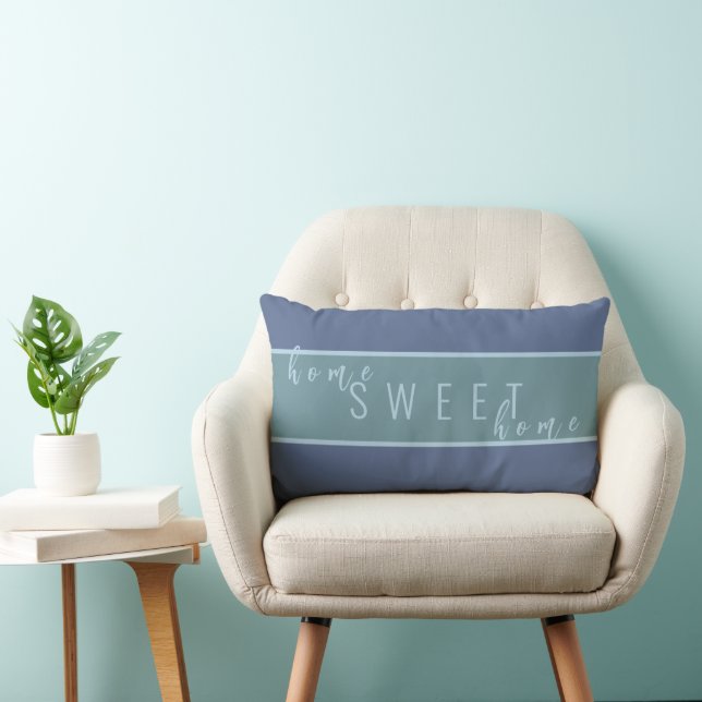 Custom "Home Sweet Home" Blue & Grey Lumbar Pillow (Chair)