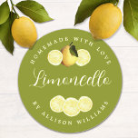 Custom Homemade Bright Green Limoncello Label<br><div class="desc">Elegant and modern limoncello sticker label with the text limoncello, homemade with love and your name in chic script calligraphy and modern typography on a bright green background with a stylish touch of pretty watercolor lemon and lemon slices. Simply add your name or business. Exclusively designed for you by Happy...</div>