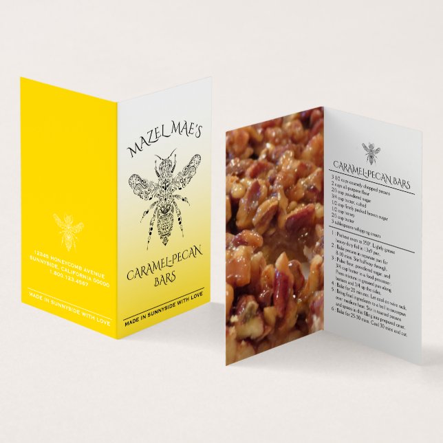 Custom Homemade Caramel-Pecan Bars Honey Labels Business Card (Inside and Outside)