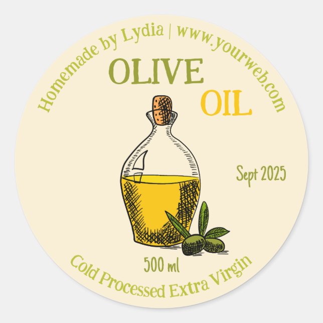 Custom Homemade Extra Virgin Olive Oil Label (Front)
