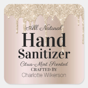 Custom Homemade Hand Sanitizer Gold Glitter Drip Square Sticker
