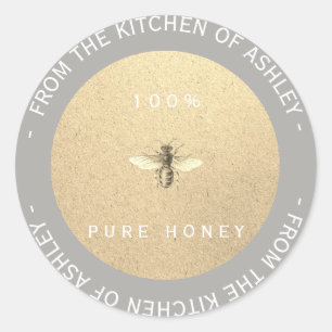 Custom Homemade Honey Grey White Bee Kraft Classic Round Sticker