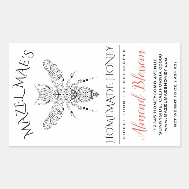 Custom Homemade Honey Labels (Front)