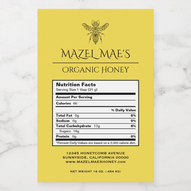 Custom Homemade Honey Nutrition Labels (Single Label)