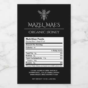 Custom Homemade Honey Nutrition Labels