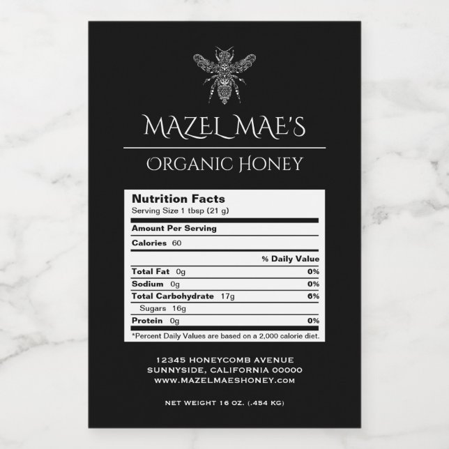 Custom Homemade Honey Nutrition Labels (Single Label)