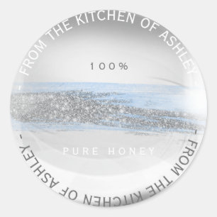 Custom Homemade Honey Silver Glitter Blue Glass Classic Round Sticker