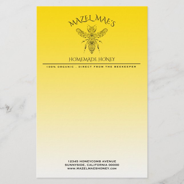 Custom Homemade Honey Stationery (Front)