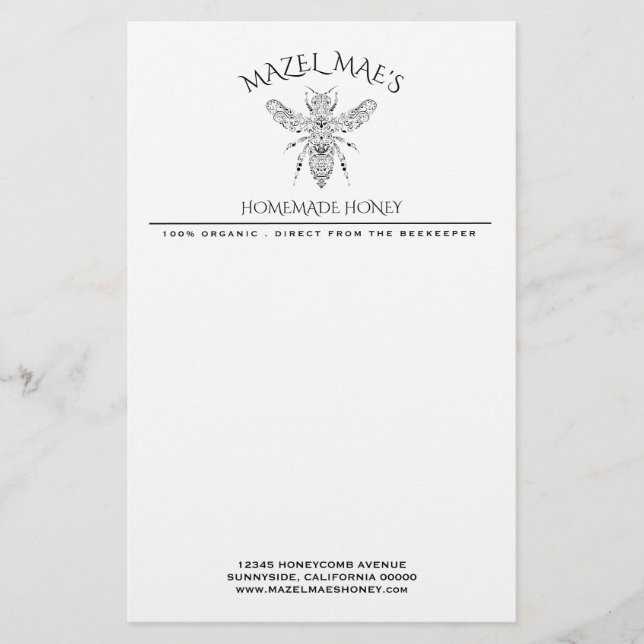 Custom Homemade Honey Stationery (Front)