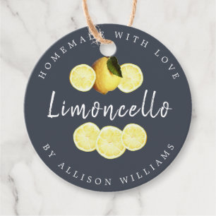 Custom Homemade Limoncello Dark Blue Bottle Favour Tags