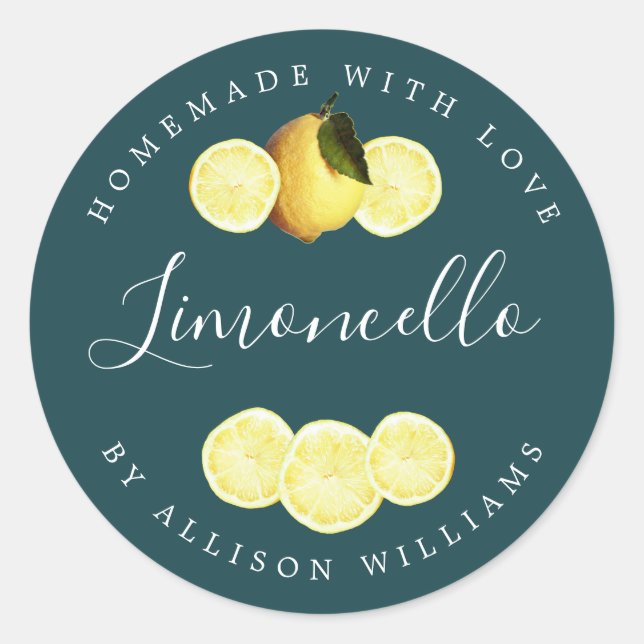 Custom Homemade Limoncello Deep Teal Label (Front)