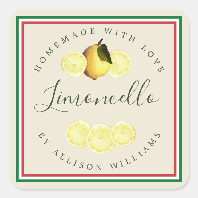 Custom Homemade Limoncello Italian Flag Tricolore  Square Sticker (Front)