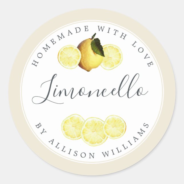 Custom Homemade Limoncello Label Antique White (Front)