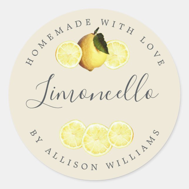 Custom Homemade Limoncello Label Antique White (Front)