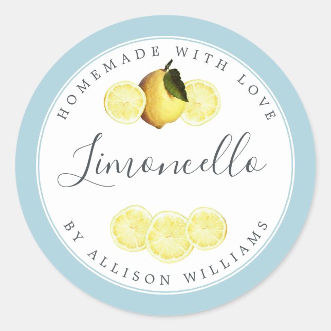 Custom Homemade Limoncello Label Blue Glow (Front)