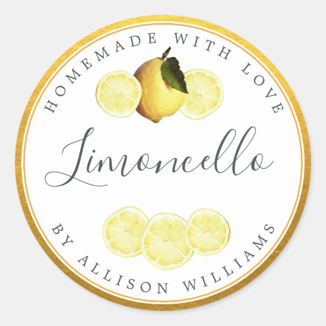 Custom Homemade Limoncello Label Champagne Gold (Front)