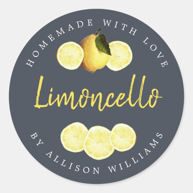 Custom Homemade Limoncello Label Dark Blue (Front)