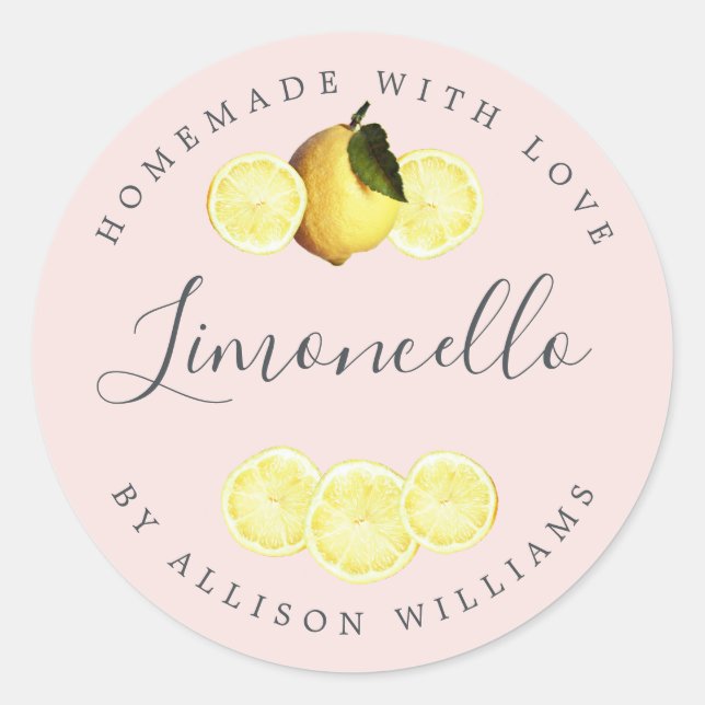 Custom Homemade Limoncello Label Pink (Front)