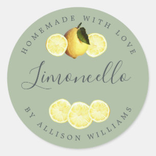 Custom Homemade Limoncello Laurel Green Classic Round Sticker