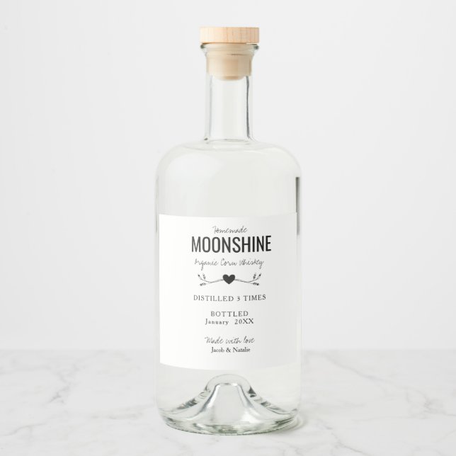 custom homemade moonshine wedding favour liquor bottle label (Front)