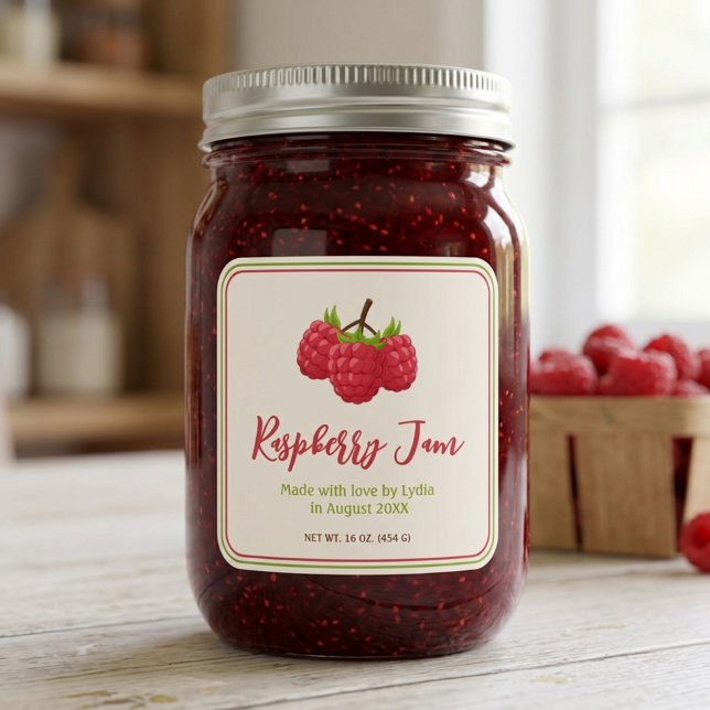 Custom Homemade Raspberry Jam Canning Jar Label  (Creator Uploaded)