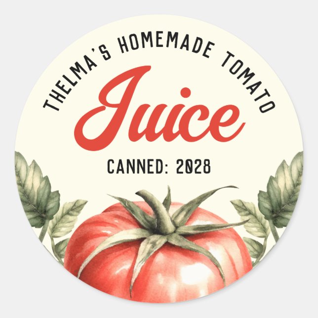 Custom Homemade Tomato Juice preserve  Classic Round Sticker (Front)