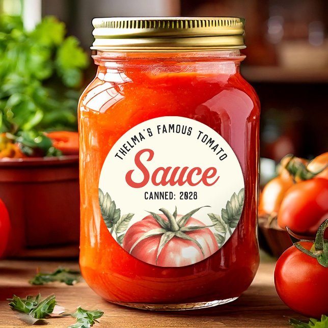 Custom Homemade Tomato Sauce preserve  Classic Round Sticker (Creator Uploaded)