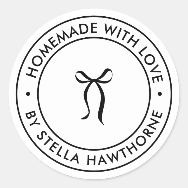 Custom Homemade With Love Bow Classic Round Sticker (Front)