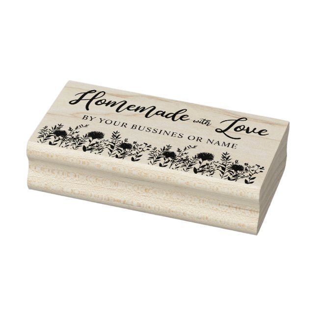 Custom Homemade with Love Quote and Wildflowers Rubber Stamp (Stamp)