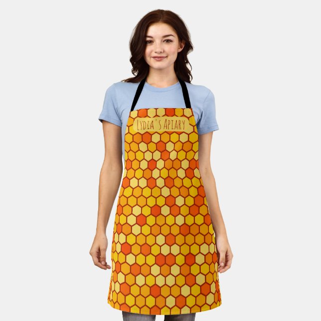 Custom Honeycomb Bright Orange and Golden Beehive Apron (Worn)