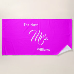 Custom Honeymoon Magenta The New Mrs. Beach Towel