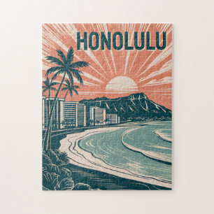 Custom Honolulu Waikiki Travel Landmark Retro Bold Jigsaw Puzzle