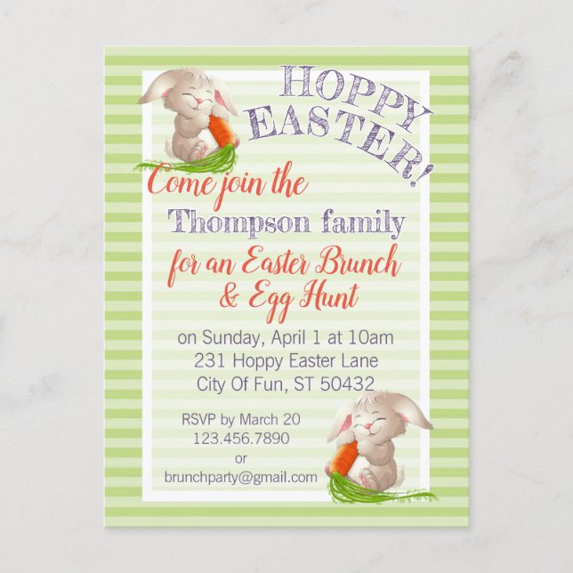 Custom Hoppy Easter Bunny Stripes Plaid Pattern Holiday Postcard (Front)