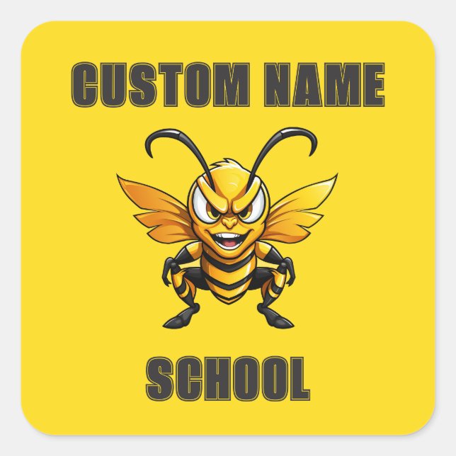 CUSTOM Hornets Bees Mascot | Yellow - Team School Square Sticker (Front)