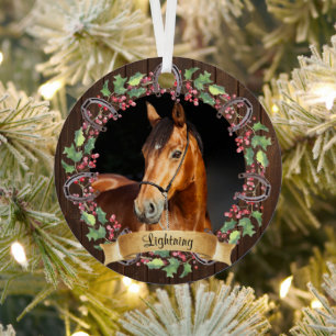 Custom Horse Photo Rustic Christmas Metal Tree Decoration
