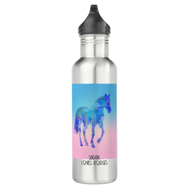 Custom Horse Water Bottle – Pink & Blue Gift  (Right)