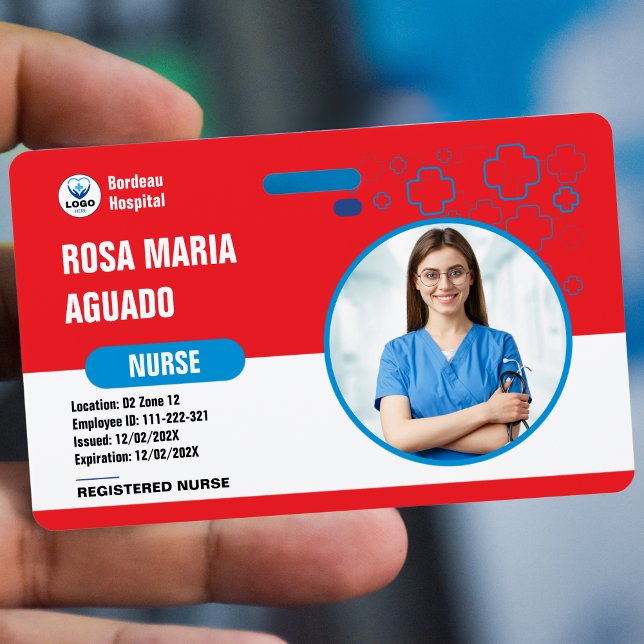 Custom Hospital & Business ID Badges - Red Card (Custom Hospital & Business ID Badges - Secure, Durable Design)